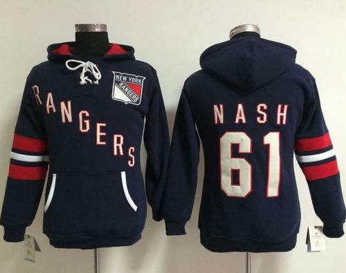 New York Rangers #61 Rick Nash Navy Blue Women's Old Time Heidi NHL Hoodie - Click Image to Close